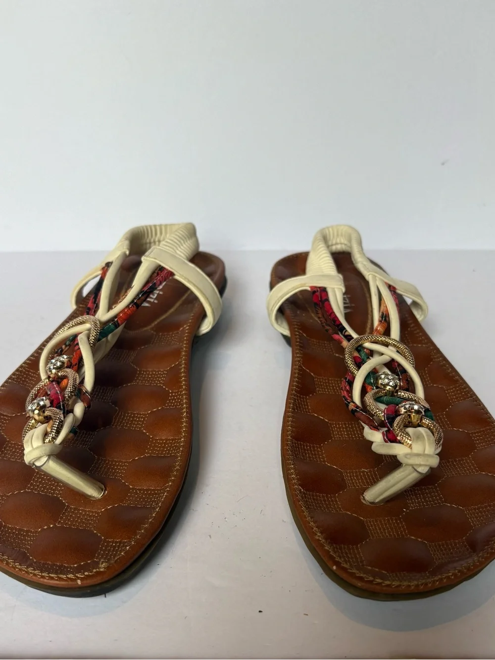 Beautiful Patrizia Women’s Cream/Gold Multi Thong Sandals Size 36